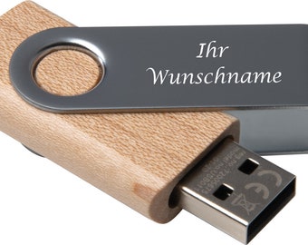 USB-Stick mit Gravur / aus hellem Holz (Ahorn) / 4GB