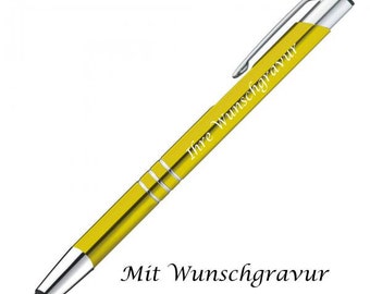 Touchpen Kugelschreiber aus Metall mit Gravur / Farbe: gelb