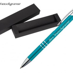 Kugelschreiber aus Metall mit Gravur / mit Pappetui / Farbe: türkis