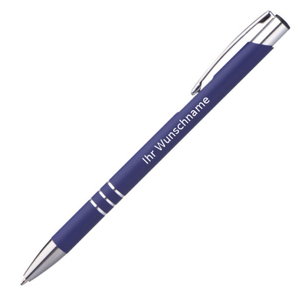 Slim ballpoint pen with engraving / made of metal / color: blue