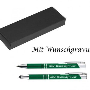 Writing set with engraving / touch pen + ballpoint pen / color: green