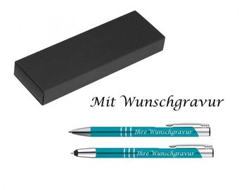 Writing set with engraving / touch pen + ballpoint pen / color: turquoise