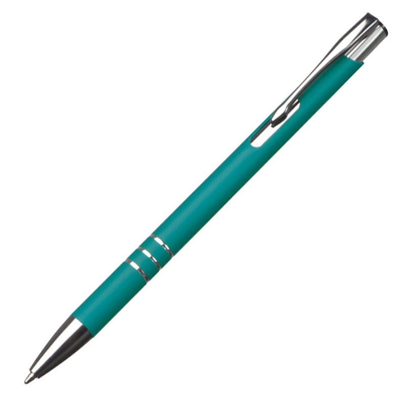 Slim ballpoint pen with engraving / made of metal / color: turquoise image 3