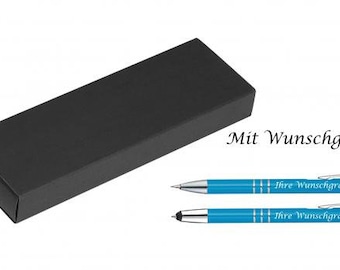 Writing set with engraving / touch pen ballpoint pen + pressure pencil / light blue