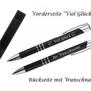 Glücks-Kugelschreiber mit beidseitiger Gravur / mit Velouretui / Farbe: schwarz