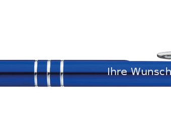 10 ballpoint pens made of metal / with engraving / color: blue