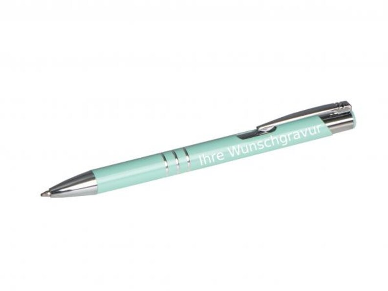 Kugelschreiber aus Metall mit Gravur / Farbe: pastell mint Bild 1