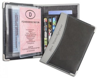 ID card holder with engraving / vehicle license protective cover / many compartments / black-grey