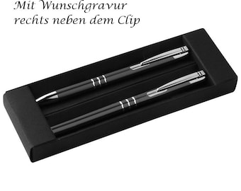 Metal writing set with engraving / ballpoint pen + rollerball / colour: black