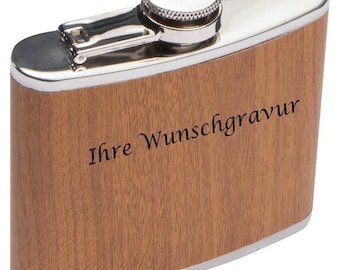Hip flask with engraving / made of stainless steel in wood design / 170 ml