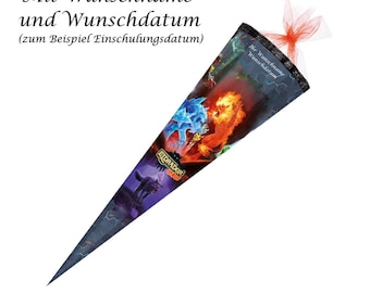 Engraved school cone / candy cone / 85 cm / square / "Schleich Eldrador Creatures"