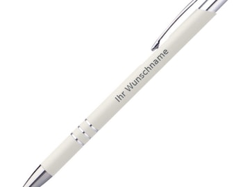 Slim ballpoint pen with engraving / made of metal / color: white