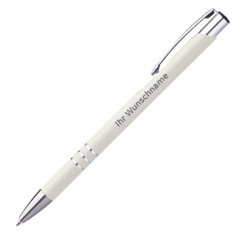 Slim ballpoint pen with engraving / made of metal / color: white image 1