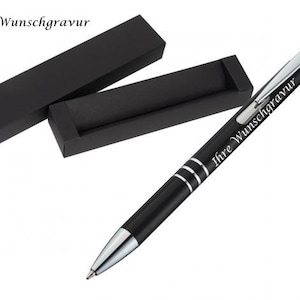 Kugelschreiber aus Metall mit Gravur / mit Pappetui / Farbe: schwarz