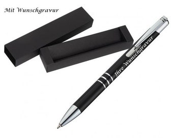 Ballpoint pen made of metal with engraving / with cardboard case / color: black