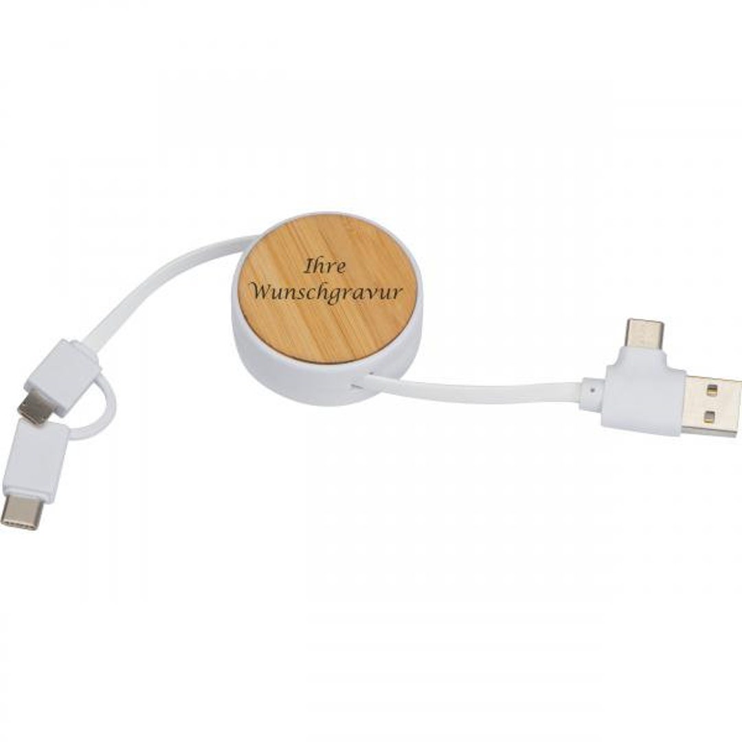 Extendable Charging Cable Made of Plastic and Bamboo With Engraving - Etsy