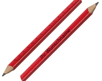 10 carpenter's pencils with engraving / with ruler print / 17.5 cm / colour: red