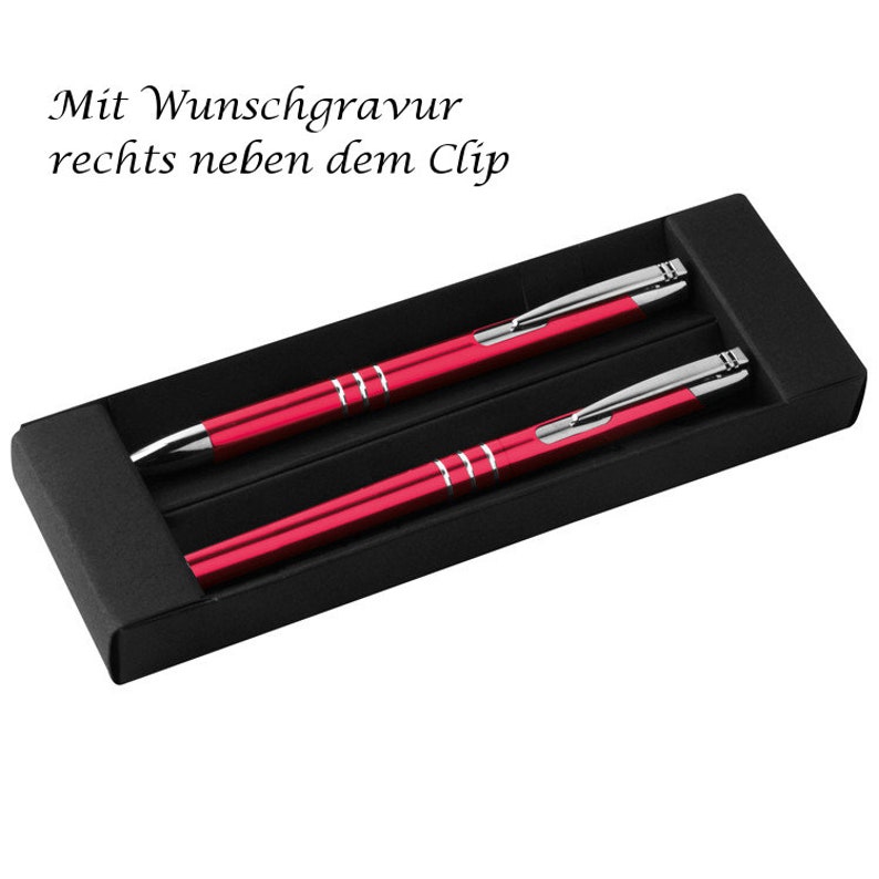 Metall Schreibset mit Gravur / Kugelschreiber Rollerball / Farbe: rot Bild 1