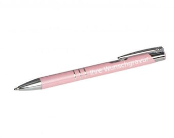 Kugelschreiber aus Metall mit Gravur / Farbe: pastell rosa