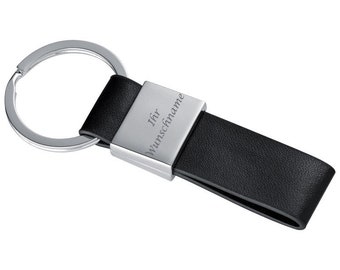 Keychain with engraving / with faux leather ribbon