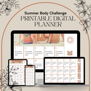 30 Day Summer Body Challenge Poster, Bikini Body Workout Plan, Fitness Tracker, Beach Body Planner, Vacation Planner, Printable Planner
