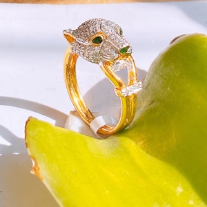 Natural Diamond Panther Ring In 14K Yellow Gold On Sale.