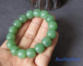 Beautiful Nephrite jade Beads bracelet Greenstone Canadian jade Bangle Pounamu jasper Round Lady jewelry