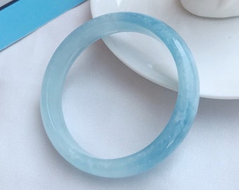 Custom Carved name 52-66mm Natural Solid Aquamarine Bangle Blue Quartz Crystal Gemstone Round BraceletGifts for Wedding Gifts Jewerly