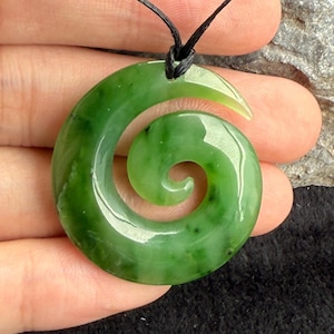 Handmade Canadian Nephrite jade Koru Pendant Natural GREEN Nephrite jade Greenstone necklace Pounamu NZ jasper fish Hook