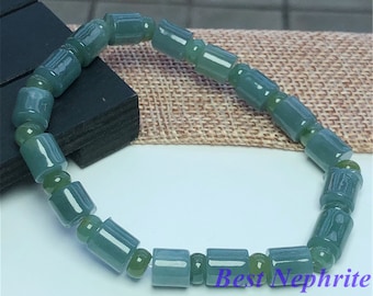 Transparent Natural Green Blue Guatemalan jadeite Barrel beads bracelet Grade A jade jewelry gift Custom engagement chain Guatemala stone