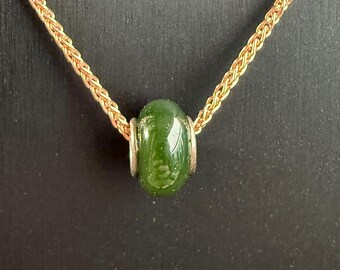 Canadian jade Pandora charm Natural green Nephrite jade with Silver Bail Greenstone   pendant S925 Silver necklace Female artwork gift