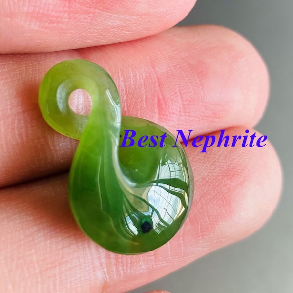 Twist Natural GREEN Nephrite jade Greenstone Canadian jade Maori style pendant necklace Pounamu NZ jasper Hook