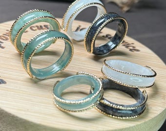 4Color Jadeite ring Natural Burma jadeite gold plated bail Grade A jade engagement ring GREEN BLUE BLACK Myanmar jade Birthday Jewelry gift