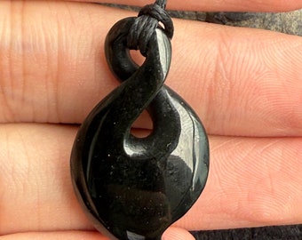 Maori Style twist hook pendant Australian Black green nephrite jade pendant greenstone  necklace  Jewelry artwork girl kid gift