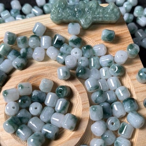 Real flower green jadeite Barrel Natural Grade A Jade Spacer Beads Burma Myanmar Jadeite Jewelry DIY Earrings Jewelry gift Jade supplies