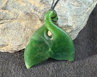 Handmade Whale tail Natural GREEN Nephrite jade Greenstone Canadian jade Maori style pendant necklace Pounamu NZ jasper Hawaii bead