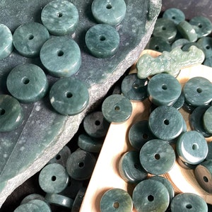 Mini Flat Donut Guatemala Jadeite dark Blue Grade A Jade Donut Spacer  Beads Jewelry DIY Earrings doughnut gift Guatemalan Jade supplies