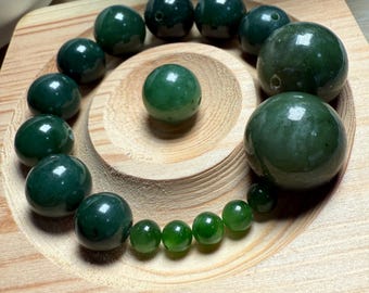 JADE NEPHRITE Loos beads , 4 mm, 6 mm ,8 mm ,20mm beads; natural; Ideal for creative hobbies, DIY semi-precious stones green jade round bead