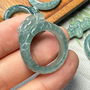 Size 7-12 Ice Blue jadeite Dragon Carved ring band ring Grade A jade Custom ring Guatemalan Handmade Guatemala jade Birthday Jewelry gift
