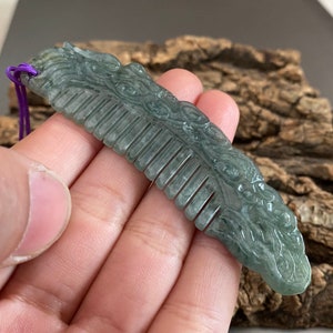 Natural Blue Guatemalan jadeite Vintage Dragon Comb Pandant Grade A jade Necklace gift for her Guatemala stone Feng Shui jade