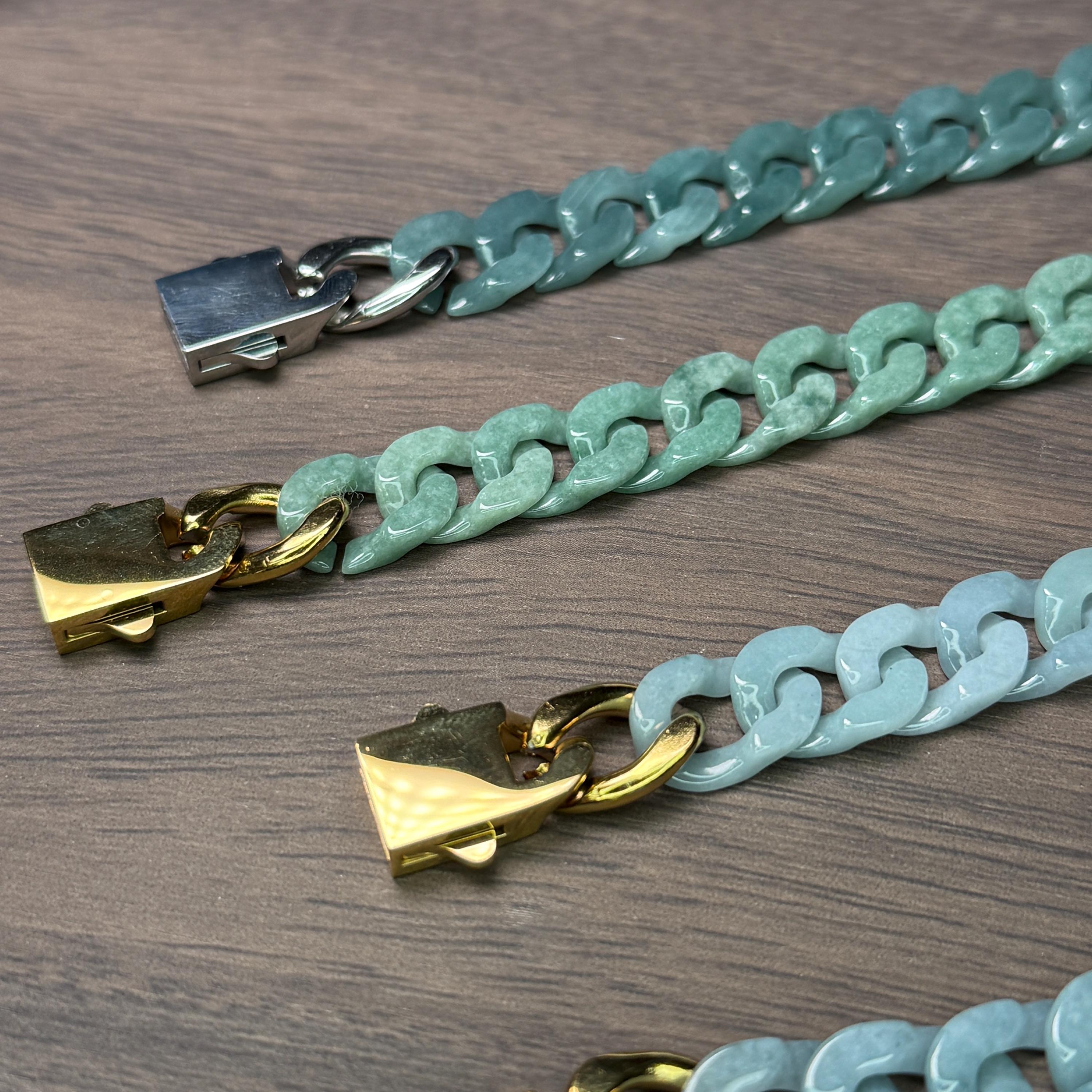 150-650mm Cuban link chain Natural Burma jadeite Necklace beads bracelet Grade A jade jewelry gift Blue Guatemala jadeite Hip-hop chain