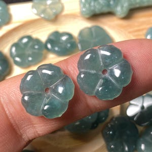 Plum blossom flower Guatemala Jadeite Blue Grade A Jade  Beads Jewelry DIY Earrings doughnut Guatemalan Jade supplies