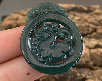 Jadeíta guatemalteca azul natural Vintage Dragon Pandant Grado A regalo de collar de jade Pixiu para su piedra de Guatemala Feng Shui jade