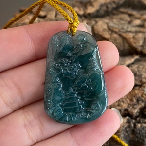 Natural Green Blue Guatemalan jadeite Pandant Grade A jade landscape Mountains Necklace gift for her Guatemala stone Feng Shui jade