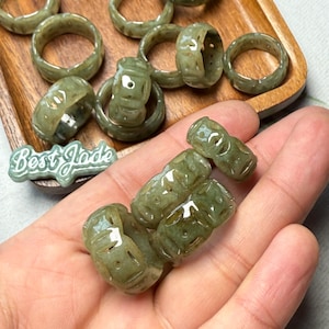 Taille 4-12 Bague sculptée Bague en jadéite grise naturelle, jade de qualité supérieure Bague personnalisée pour le pouce, pierre de Birmanie, jade gris du Myanmar, cadeau d&#39;anniversaire