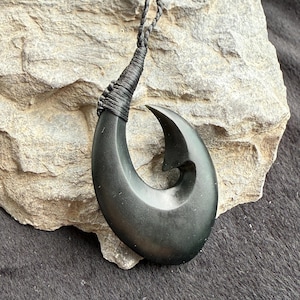 Maori style Fish hook pendant Australian Black green nephrite jade pendant greenstone  dull  polishing fishing necklace Men Jewelry man gift
