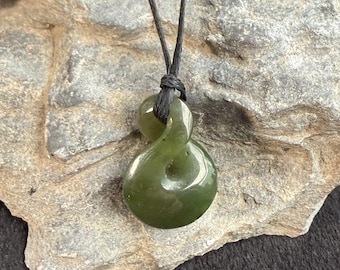 Twist Natural GREEN Nephrite jade Greenstone Canadian jade Maori style pendant necklace Pounamu NZ jasper Hook