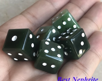 Natural GREEN Nephrite jade Greenstone Canadian jade dice beads