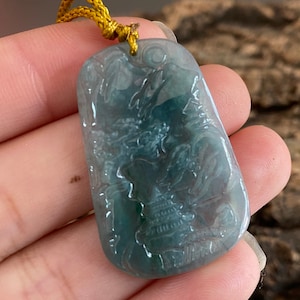 Natural Blue Guatemalan jadeite Pandant Grade A jade landscape Mountains Necklace jewelry jade gift for her Guatemala stone Feng Shui jade
