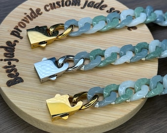 Cadena de eslabones cubanos de jade especial de 150-650 mm, collar y pulsera de jadeíta de Birmania natural, joyería de jade de grado A, jadeíta azul de Guatemala, cadena de hip-hop